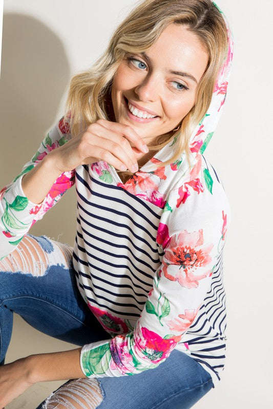 e Luna PLUS Striped Floral Mix Sweatshirt