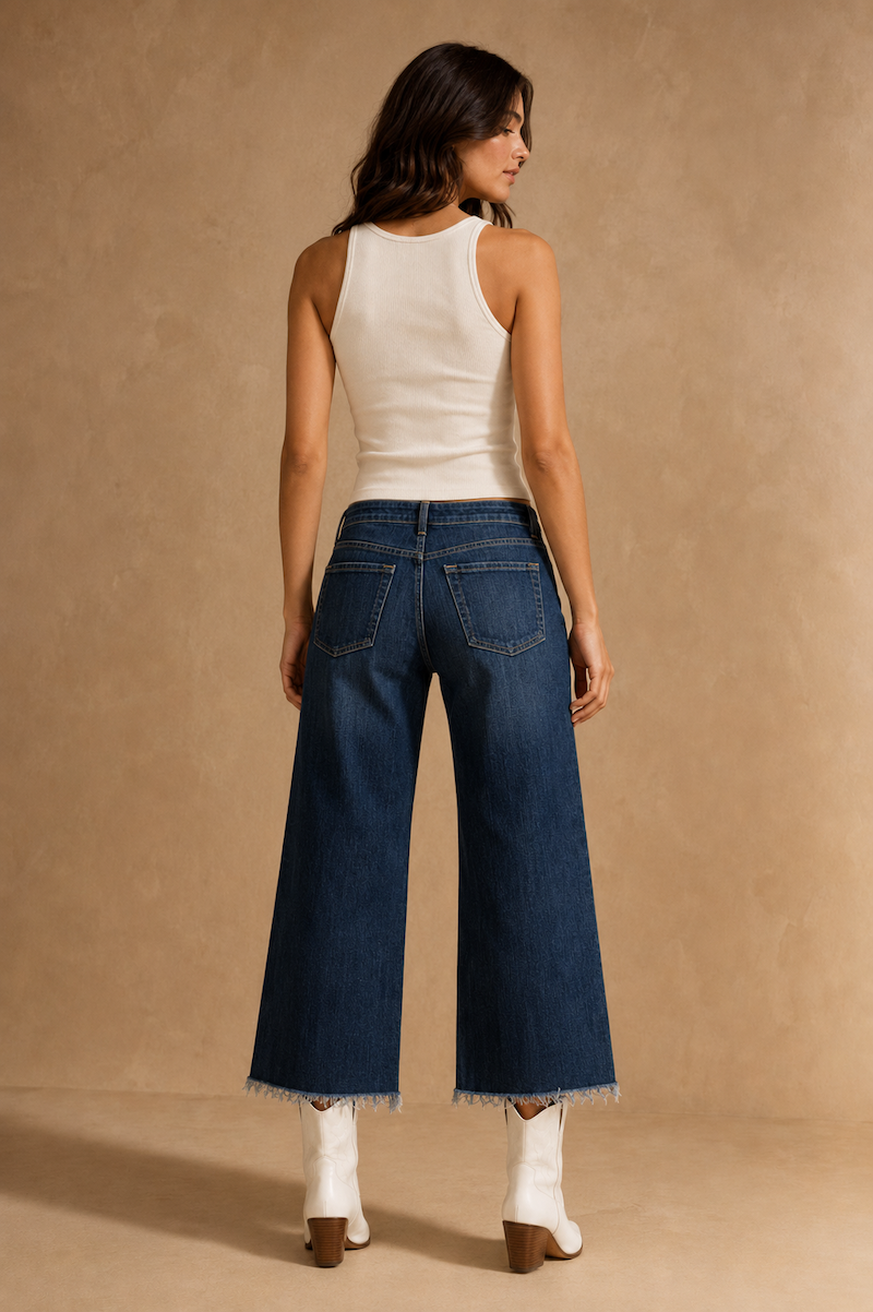 GJG Denim Sunday Low-Rise Wide-Leg Crop Jeans — Monterey Wash