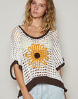 POL Hollow Out Flower Half Sleeve Knit Cover Up