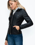 YMI Faux Layered Double-Zipper Jacket with Fuzzy Hood