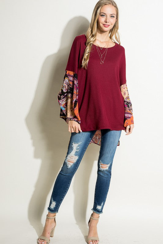 Paisley Volume Sleeve Top - Online Only