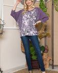 Celeste Full Size Floral Contrast Raglan Sleeve Top