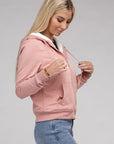 Fuzzy Trim Zip-Up Crop Hoodie