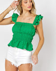 Davi & Dani Solid Square Neck Ruffle Top - Online Only