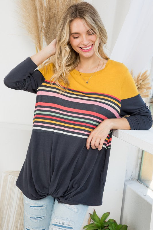 e Luna Solid Striped Mix Colorblock Top