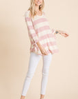 Reborn J Ribbon Cuff Contrast Striped Hacci Top