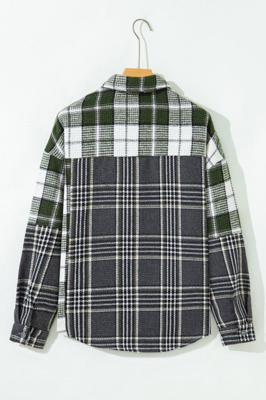 Plaid Textured Knit Button-Up Shacket