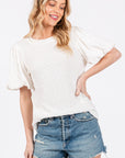 Ces Femme Textured Puff Sleeve Top
