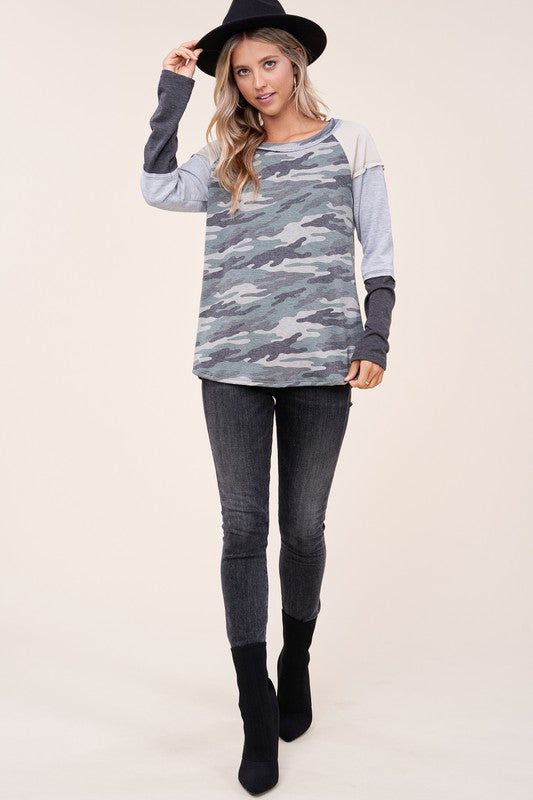 e Luna PLUS Camouflage Color Block Top