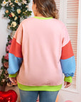 Women Plus Size Colorblock Crew Neck Sweatshirt