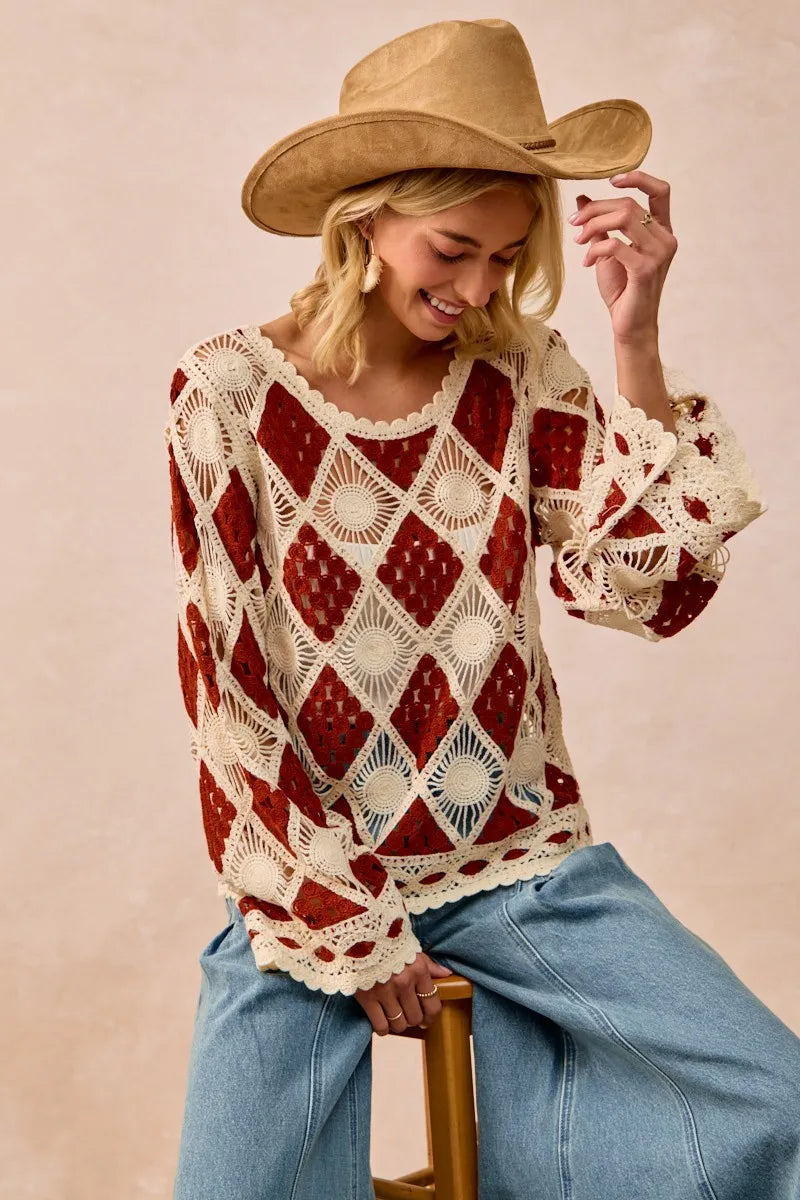 BiBi Diamond Crochet Knit Top