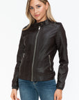 Snobbish PU Leather Biker Jacket with Side Zip Pockets