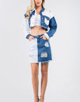 American Bazi Contrast Patched Frayed Denim Distressed Skirts