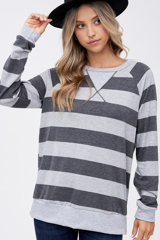 Plus Big Stripe Sweatshirt Top - Online Only