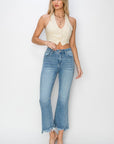 RISEN Full Size High Rise Frayed Hem Flare Jeans