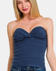 Zenana Ruched Twisted Sweetheart Neck Top