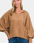 Zenana Brushed Hacci Drop Shoulder Cropped Hoodie