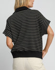 Umgee Striped Half Zip Short Sleeve Sweatshirt