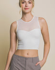 Love Tree Round Neck Ribbed Cropped Mesh Tank