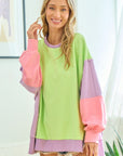 First Love Color Block Long Sleeve Slit Sweatshirt