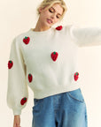 Davi & Dani Crochet Strawberry Round Neck Sweater