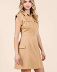 Mittoshop Cargo Pocket Half Button Mini Dress