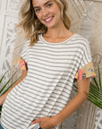 e Luna PLUS Striped Jersey Floral Mixed Top