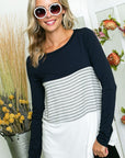 e Luna PLUS Solid Striped Colorblock Top