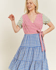 COLORBLOCK GINGHAM DRESS