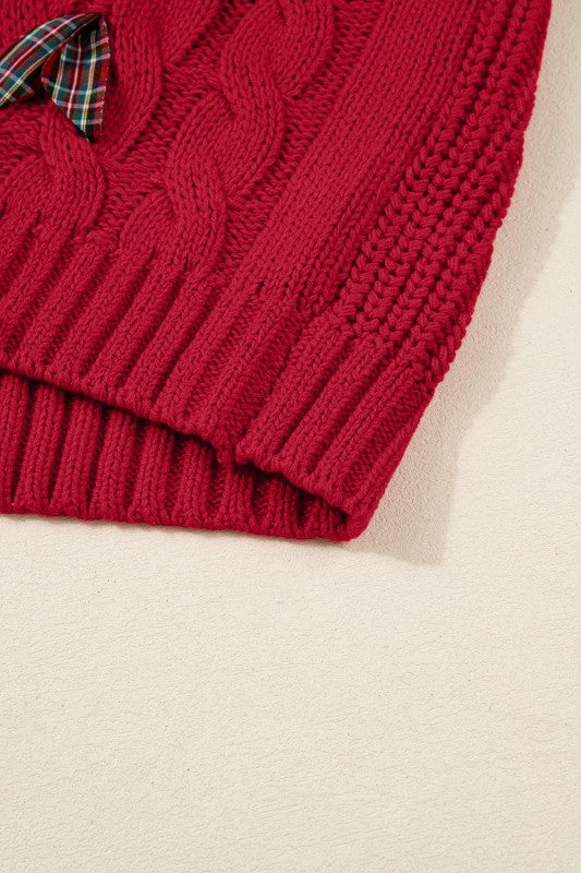 Christmas Plaid Lace-Up Puff Sleeve Sweater