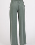 Mittoshop Stretch Banded Waist Wide Leg Pants with Pockets