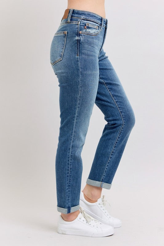 Judy Blue Full Size Mid Rise Skinny Cuff Jeans with Pockets Plus Size