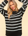 Haptics Full Size Striped Contrast Side Slit Sweater