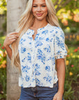 Floral Tiered Puff Sleeve Pleated Bust Buttoned Shirt