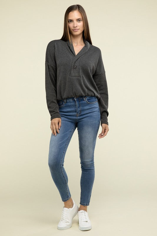 ZENANA Textured Line Elastic Waist Pullover Top