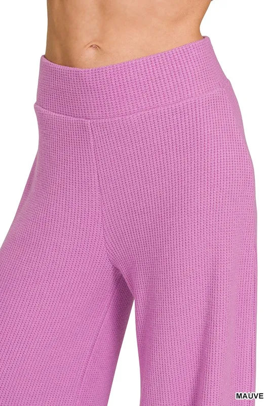 Zenana Rolled Sleeve Top and Pants Sweater Set in Mauve