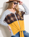 e Luna Solid Plaid Mixed Top