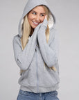 Fuzzy Trim Zip-Up Crop Hoodie