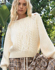 POL Cable Knit Cutout Long Sleeve Sweater