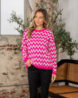 Sew In Love Full Size Wave Stripe Contrast Long Sleeve Sweater