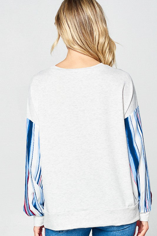 e Luna Multi Striped Solid Sweatshirt