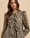 Annie Wear Tied Leopard Round Neck Peplum Blouse