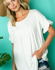 e Luna PLUS Solid Ruffled Sleeve Baby Doll Top