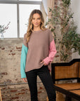 Sew In Love Full Size Color Block Drop Shoulder Sweater