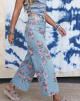 Floral Denim Wide Leg Jeans
