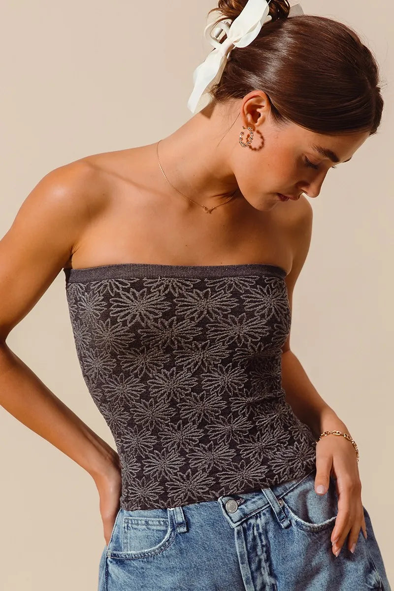 SO ME Jacquard Floral Two Tone Seamless Tube Top