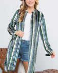 e Luna Striped Velvet Long Cardigan