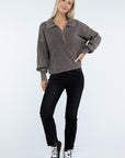 ZENANA Washed Collared Henley Sweater