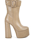 Bumpy Croc High Block Heeled Chunky Ankle Boots