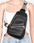 Fame PU Leather Chevron Strap Crossbody Bag